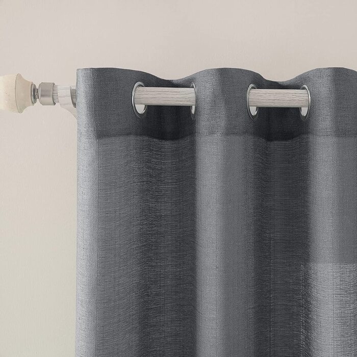 Набір з 2 завісок з вуалі MIULEE прозора лляна фіранка з вушками прозора штора неправильної текстури шаль з вушками Віконна шаль напівпрозора для спальні (245 x 140 см (В х Ш), темно-сіра)
