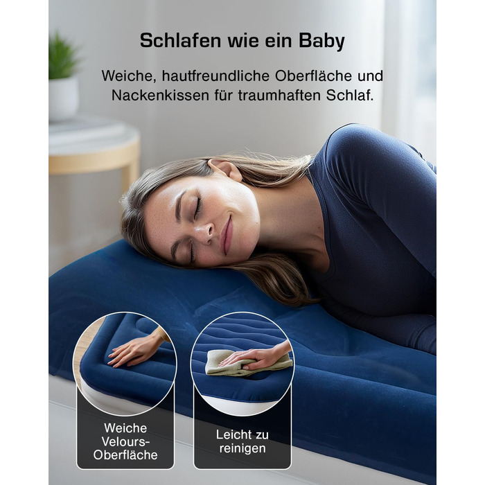 Надувне ліжко Active Era Luxus для 2 осіб з електричним насосом та інтегрованим подушками, 200 x 150 x 36.5 см - ідеально для кемпінгу та гостей