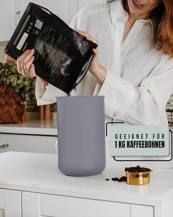 Контейнер для кави KC Kitchen & Co. – герметичний, 1 кг, нержавіюча сталь, вакуумний клапан, для кави, чаю, цукру, мюслі, білий матовий (2800 мл)