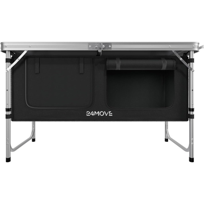 Складана туристична кухня 24MOVE® з регульованою висотою, з робочою поверхнею та відсіками для зберігання, чорна
