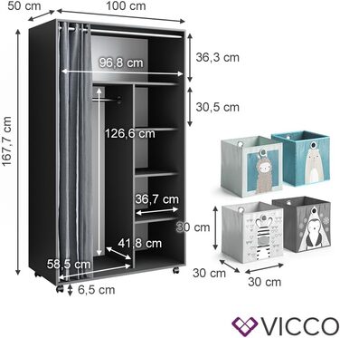 Шафа Vicco Doros, 100 х 168 см відкрита, з коліщатками (100 х 168 см з відкидними ящиками, сіра)