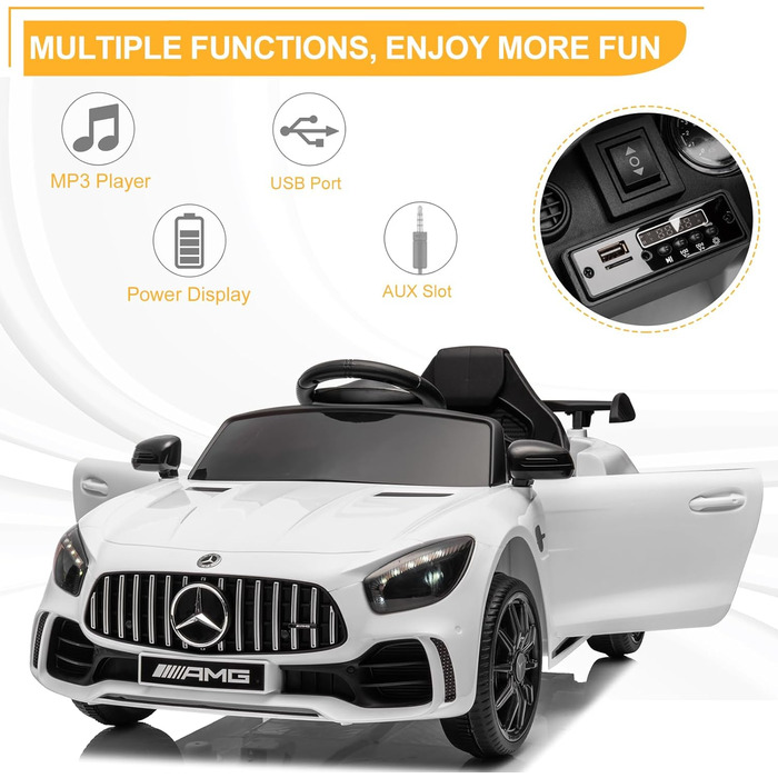 Дитячий електромобіль Mercedes-Benz AMG 12V, 2 двері, пульт, MP3, LED, білий