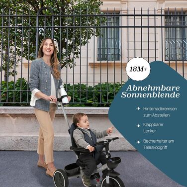 Триколісний велосипед Chicco 4-в-1: від 6 місяців до 4 років, блакитний. Знімний капюшон, EVA колеса, телескопічна ручка, компактне складання, педалі вільного ходу.