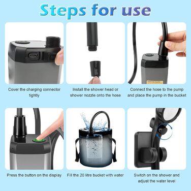 Портативна душова кабіна для кемпінгу з акумулятором та насосом, 6000mAh. Модель для відпочинку, подорожей, автомийки. З набором душової лійки та шлангом, складаний бак.