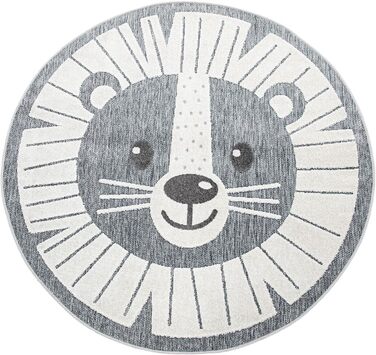 Дитячий килим для дитячої кімнати Дитячий круглий ігровий килим 3D Look Lion Grey, розмір (Ø 160 см круглий)