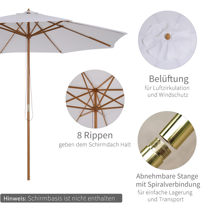 Outsunny Parasol Wood 300 см Дерев'яна парасолька Садова парасолька Балконна парасолька бамбуковий кремовий білий