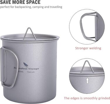 iBasingo Titan Camping Посуд: Чайник, Каструля, Кружка з кришкою та складним ручками (200-750мл) для кемпінгу, трекінгу, пікніка