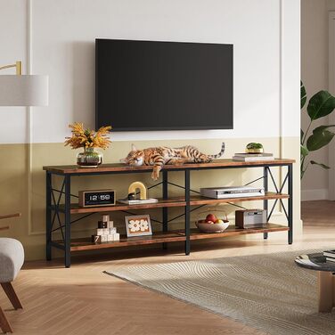 Тумба під телевізор WLIVE TV Schrank - 160 x 36 x 61 см, для телевізорів до 70 дюймів, з відкритими полицями, для вітальні та спальні, в стилі Vintage Braun