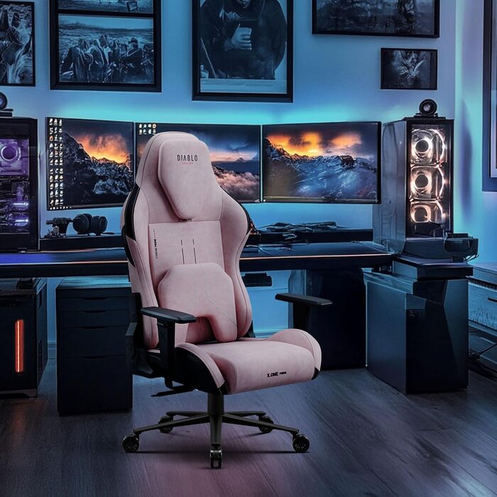 Ігровий крісло Diablo X.One Prime Gamer з підголівником та охолодженням, рожевий. Металева база, регульовані підлокітники, 140 кг