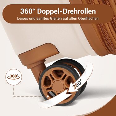 Чемодан ручної поклажі KONO з тримачем для напоїв, жорсткий, легкий, з поліпропілену, розширюваний, 4 колеса, TSA-замок, кремовий/коричневий, M