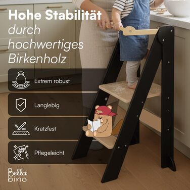 Bellabino Tay - навчальний столик-лесенка для дітей від 1 року. Регульована висота, складаний, білий, дерев'яний (бірка), безпечний, з захистом від перекидання. Montessori