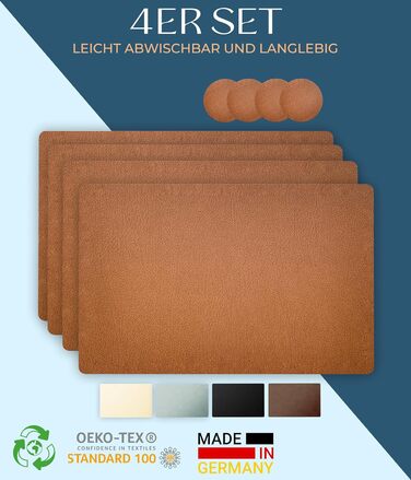 Набори серветок на стіл, 4 шт. – Екологічні, стабільні та нековзні – З високоякісної переробленої шкіри, Made in Germany (Bison)