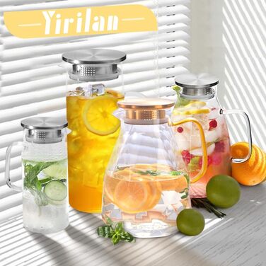 Скляна карафа Yirilan 2.2L з кришкою, 74 унції - для води, напоїв