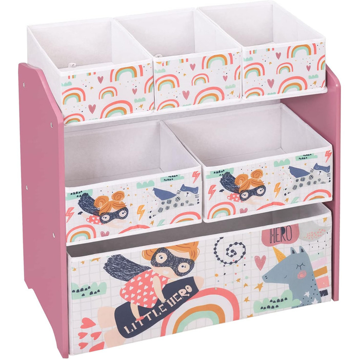 Дитяча полиця для зберігання іграшок Книжкова шафа Ящик для іграшок Дитячий комод Дитячі меблі 3 шари з 6 коробками з МДФ рожевий, 0002ETSJ