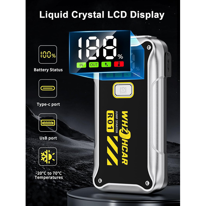 Powerbank Starthilfe 4000A: Портативний пусковий пристрій для авто 12V з LCD дисплеєм та LED ліхтариком (до 9.0L бензин/7.5L дизель)