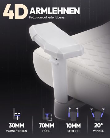 Ігровий крісло Dowinx для геймерів Esport, ергономічний офісний крісло з підлокітниками 4D та масажем попереку, витримує до 200 кг, регульована висота (білий)