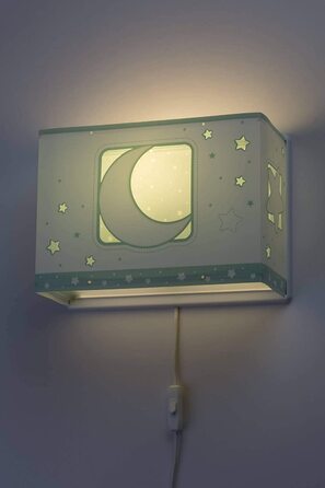 Настінна лампа для дітей Dalber, настінна лампа для дітей місяць і зірки Місячне світло (зелений)