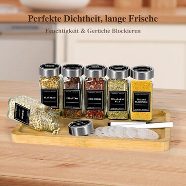 Набір скляних банок для спецій на 24 шт. (120 мл, кутові, герметичні) з кришками з нержавіючої сталі, етикетками та ситами - набір спецій, включаючи воронку та щітку для чищення - зберігання спецій, баночки для спецій з нержавіючої сталі
