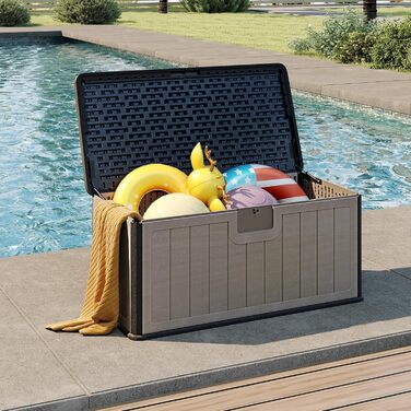 Ящик для зберігання садовий COSTWAY 378 л, водонепроникний, з кришкою на замок, для подушок та інструментів, чорно-коричневий