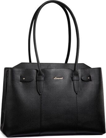 LOVEVOOK Сумка для ноутбука 15.6 дюймів, жіноча, велика, водонепроникна, шкіряна, для роботи, навчання, офісу, універсальна, чорна