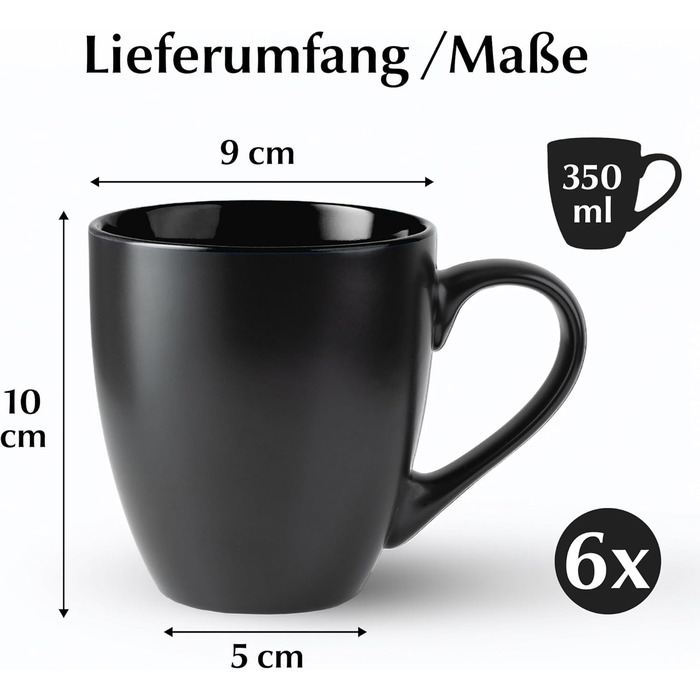 Набір з 6 кавових чашок Miamio Le Papillon, 350 мл, чорний колір