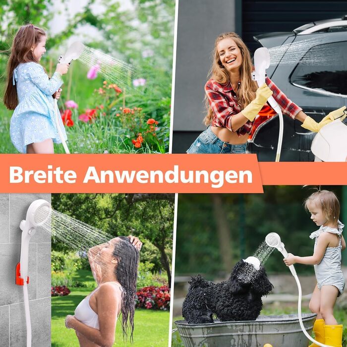 Портативний душ для кемпінгу Leise з акумулятором 7800mAh, USB-C, 3 режими, LED-дисплей - помаранчевий