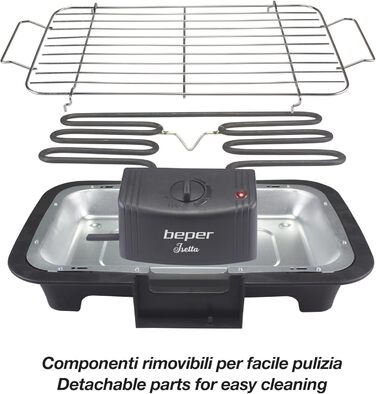 Електрогриль BEPER 90.871 з кришкою, антипригарна поверхня, нержавіюча сталь, чорний (2000 Вт)