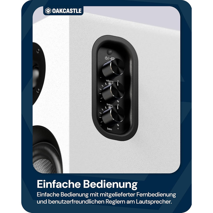 Акустична система Oakcastle BK100 Bluetooth 5.4, 60W 2.0 Hi-Fi поличні колонки для телевізора (HDMI ARC) та ПК, білі, з пультом