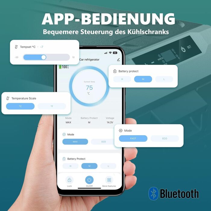 Автохолодильник EUHOMY 35л з Wi-Fi, 12/24V та 220V, портативний компресорний холодильник-морозильник (-20°C~20°C) з колесами та кошиками для подорожей, кемпінгу - чорний