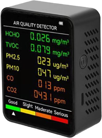 Монітор якості повітря 6-в-1: PM2.5, PM10, TVOC, детектор забруднення повітря для дому, офісу, теплиці (білий, чорний)