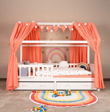 Набір для прикраси ліжка з 3 предметів з 2 предметів Балдахін I 1 вимпел Ланцюжок довжиною 300 см для дитячого ліжка Дитяча кімната I 100 органічна муслінова бавовна I I (125 x 350 см, рожевий)