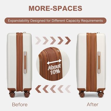 KONO Чемодан ручної поклажі на коліщатках, розширюваний, 55x39x20 см, з жорстким корпусом, 37 л, з TSA-замком, колір бежево-коричневий, розмір L (65 см)