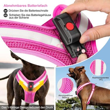 Світлодіодна шлейка для собак KOSKILL LED, акумуляторна, світиться в темряві, світловідбиваюча (M, рожево-червона)