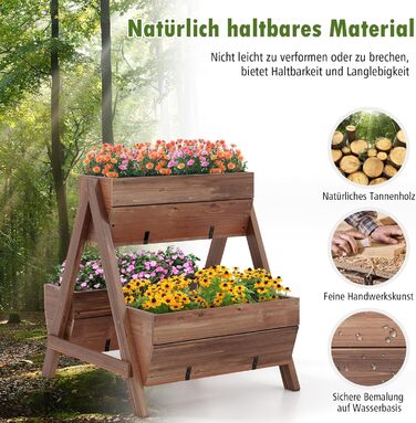 Вертикальна грядка COSTWAY з 3 рівнями, 6 контейнерами для квітів, дерев'яний ящик для тераси, балкона, саду 126x90x115 см (коричневий)