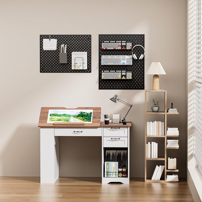 Регульований стіл для малювання AeasyG з 3 ящиками та 3-рівневими полицями, стійка конструкція з МДФ (50 кг вантажопідйомність) для художників та домашнього офісу, кут нахилу 0-80°, 60x120x76 см, білий