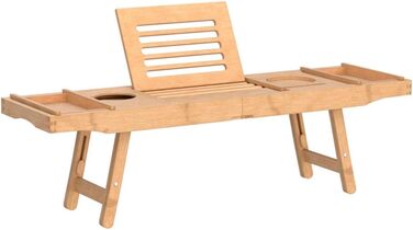 Підставка для ванни Navaris з бамбука, висувна з місцем для книг та склянок - піднос для ванни та ліжка, коричнева