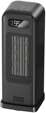 Електричний обігрівач 1500W з PTC-керамічним нагрівачем, портативний з термостатом та ECO-режимом, 4 режими, цифровий дисплей, таймер 12 годин, тихий (35dB), чорний (40cm)