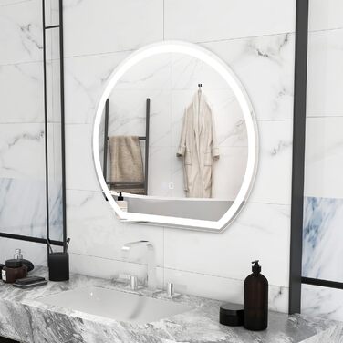 LED дзеркало для ванної кімнати FANTASK з підсвічуванням, проти запотівання, сенсорне керування, пам'ять, 60x54 см, срібло