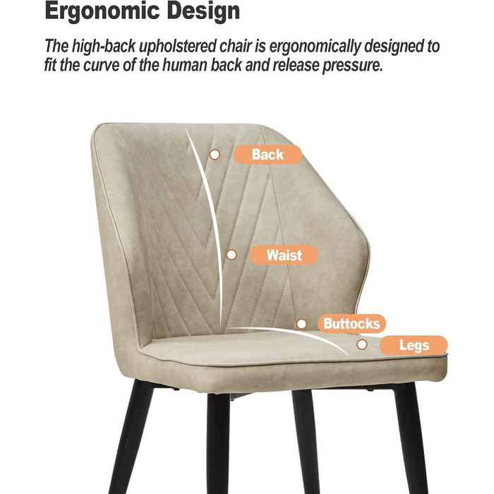 Стільці для обідньої зони CLIPOP, Ретро стиль, Штучна шкіра, М'яке сидіння, Металеві ніжки, для дому та офісу (Бежевий, 4 шт)