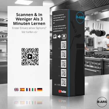 Дозатор для збитої вершкової пінки B-ARS з нержавіючої сталі 1л з аксесуарами: насадки для декорування, голка для інжекцій, щітка для чищення, сумка для зберігання та електронна книга з рецептами