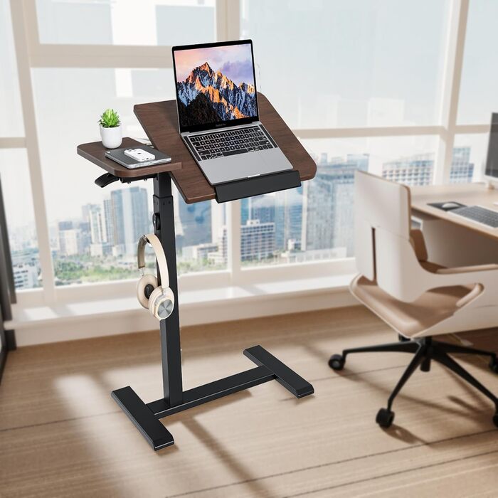 Регульований столик для ноутбука ETHU: мобільний приліжкові столи з нахиленою поверхнею та роликами для офісу та дому (дуб, горіх)