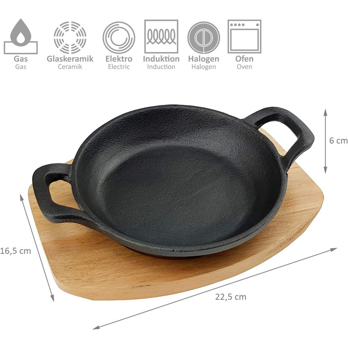 Чавунна сковорода з дерев'яним піддоном-різних розмірів-Всі типи плит і індукційна-міні-сковорода, деко для духовки, розміри Gu