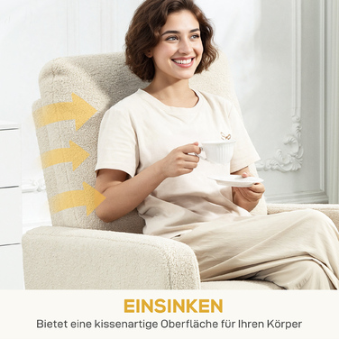 Крісло-реклайнер HOMCOM, крісло для відпочинку з флісовим покриттям, регульована спинка, м'яке крісло, сталевий каркас, бежеве