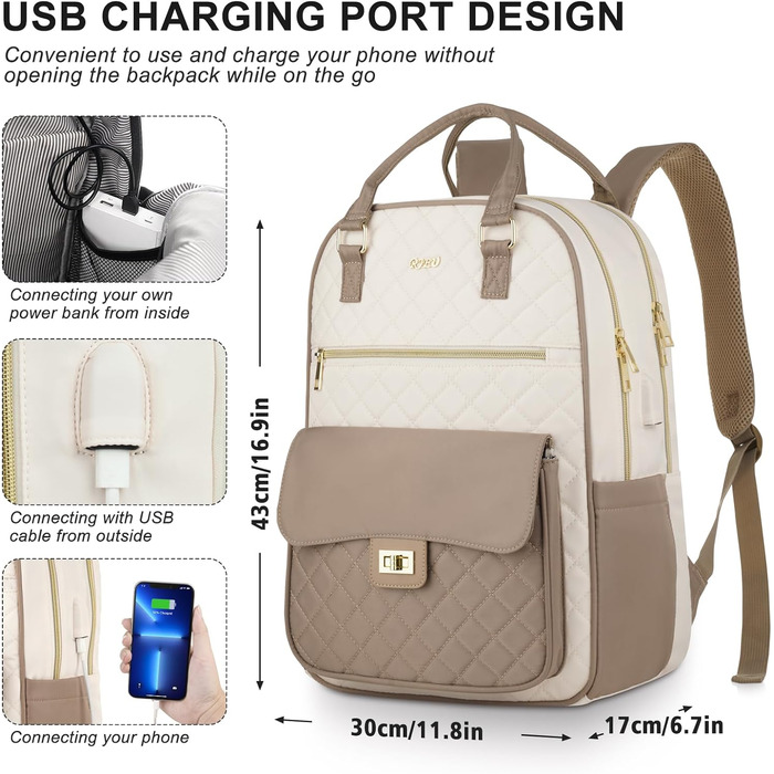 Рюкзак Жіноча сумка для ноутбука 15,6 дюйма,Шкільний рюкзак для дівчаток Підліток Шкільна сумка для навчання в університеті,Робоча сумка Жіночі рюкзаки Туристичний бізнес,Подарунки для жінок, (підходить 15,6 дюйма, хакі-бежевий)