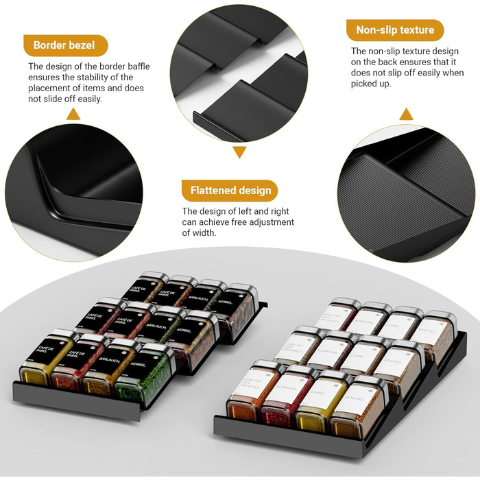 Набір банок для спецій Miorkly з кришками-обертами та полицею [24 x 120 мл] - Органайзер для спецій у ящик, полиця для спецій з банками, сріблястий, 24 шт.