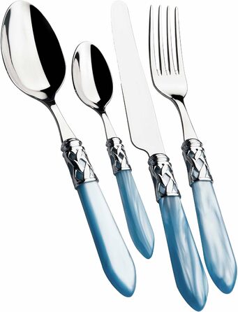 Набір столових приборів Bugatti Aladdin, 24 шт., нержавіюча сталь 18/10, хромоване кільце, ручки з ефектом перламутру, жовтий колір, для 6 осіб