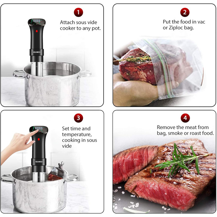 KEAWEO Sous-Vide прилад для приготування їжі за низькою температурою, 1100W, прецизійний, з таймером та LCD дисплеєм, нержавіюча сталь