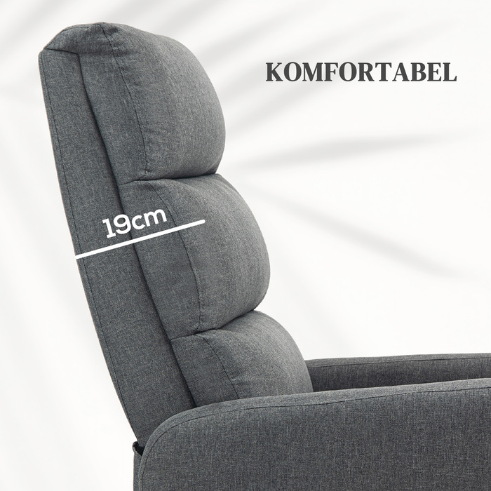 Електричне крісло-релакс з підйомним механізмом, пультом дистанційного керування, м'яким пінополіуретаном, бічною кишенею, оббивкою з текстурою льону, сірого кольору.