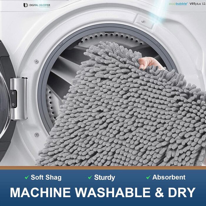 Килимок для ванної кімнати Homaxy з антиковзким покриттям, мікрофібра, 60 x 120 см, світло-сірий