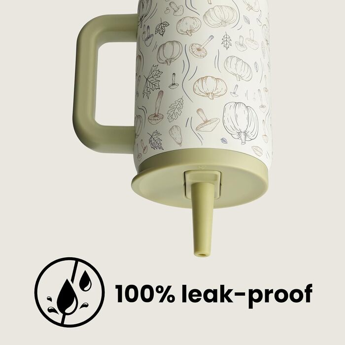 Термокружка-пляшка з нержавіючої сталі 900мл з ручкою та трубочкою – BPA-free, подвійні стінки, без витоку – для подорожей, офісу, навчання, спорту та як подарунок (дизайн «Кропива»)